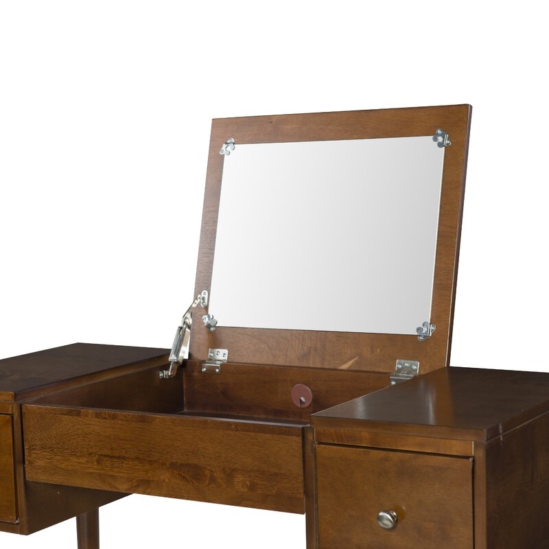 Headley Mid Century Modern 2 Drawer Flip Top Vanity Set - Image 8