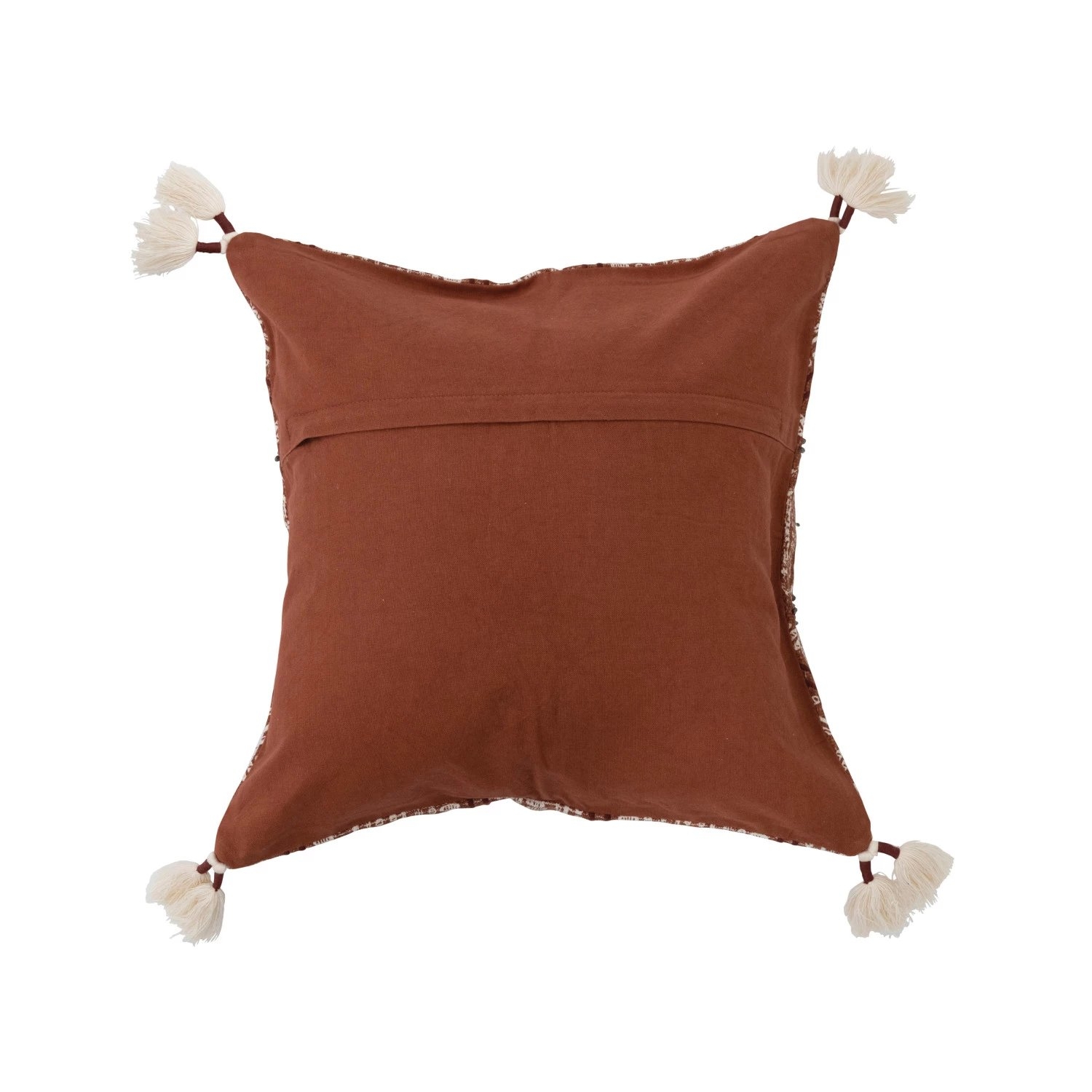 18" Cotton Printed Pillow w/ Embroidery & Tassels, Polyester Fill - Image 1