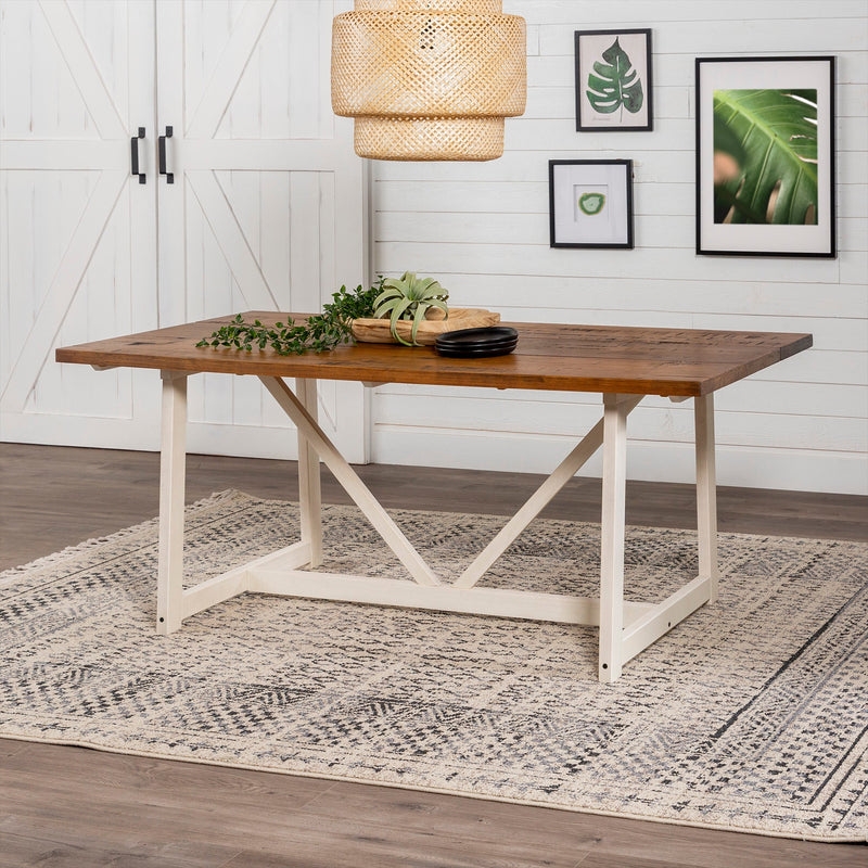 Brennan 72" Solid Wood Trestle Dining Table - Rustic Oak/White Wash - Image 1