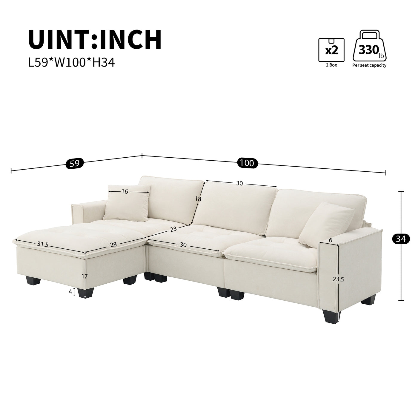 Contour & Co. | Modern Cloud Sectional L Shape Couch w Ottoman - Image 2