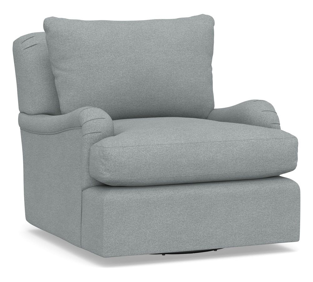 Carlisle Upholstered Swivel Armchair, Polyester Wrapped Cushions, P Performance Heathered Basketweave, Chambray - Image 0