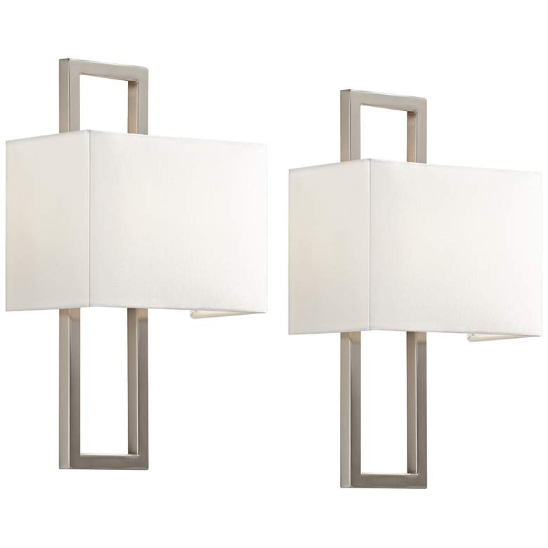 Possini Euro Modena 15 1/2" High Brushed Nickel Wall Sconce Set of 2 - Image 0