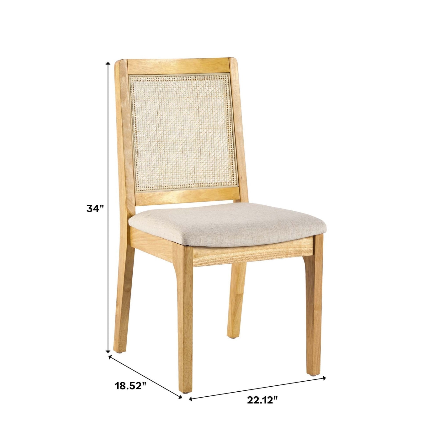 Modern Solid Wood Dining Chair with Rattan Inset Back, Set of 2, Natural - Image 3