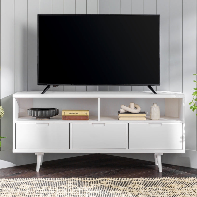 Ivy 52" 3 Drawer Solid Wood Corner TV Stand - White - Image 1