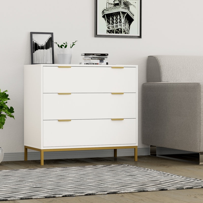 Keltyn 3 Drawer 31.5" W Dresser for Bedroom Rattan Chest of Drawers Wood White Storage Chest - Image 2