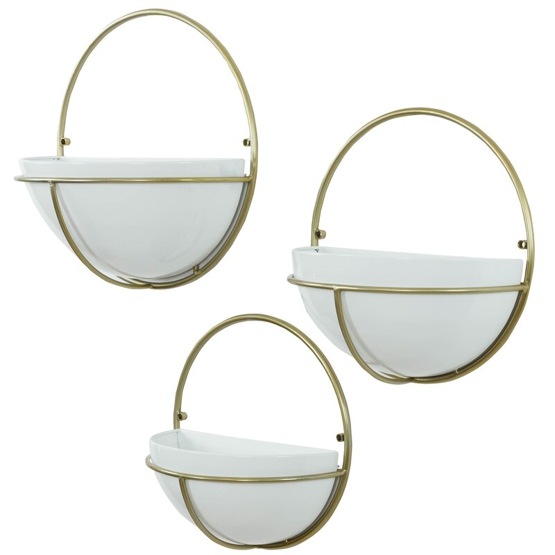 Isley Round Metal Modern Indoor Wall Planter Set - Image 1