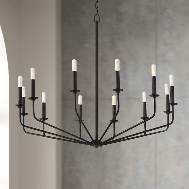 Franklin Iron Milanese 37 1/2" Black 12-Light Candelabra Chandelier - Image 1