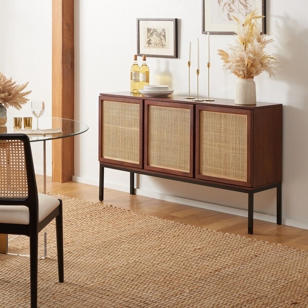 Zadie 2 Shelf Rattan Sideboard - Walnut / Natural - Safavieh - Image 1