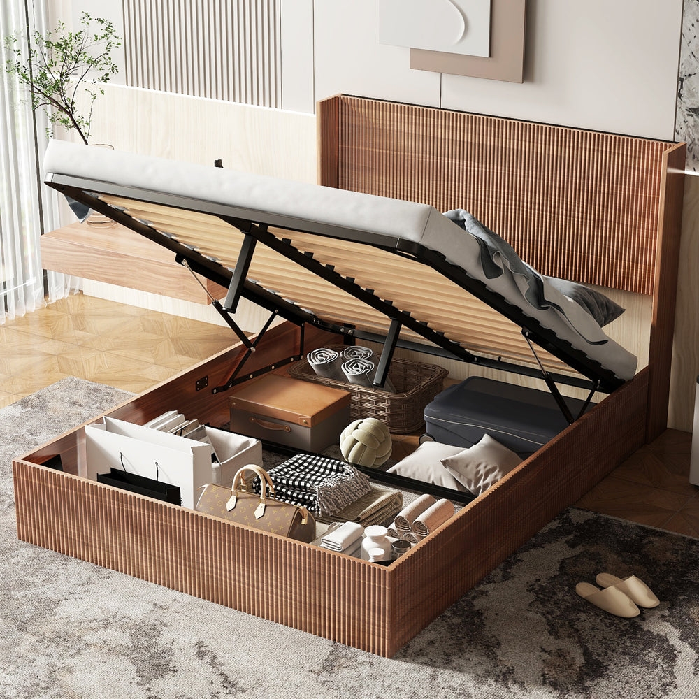 Contour & Co. | Queen Modern Grooved Undulating Lift Storage Bedframe - Image 1