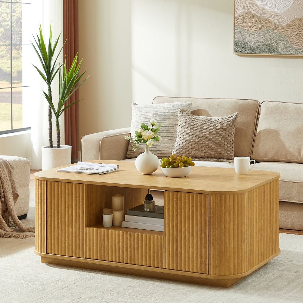 Contour & Co. | Reeded Modern Curve Design Storage Coffee Table - Image 0