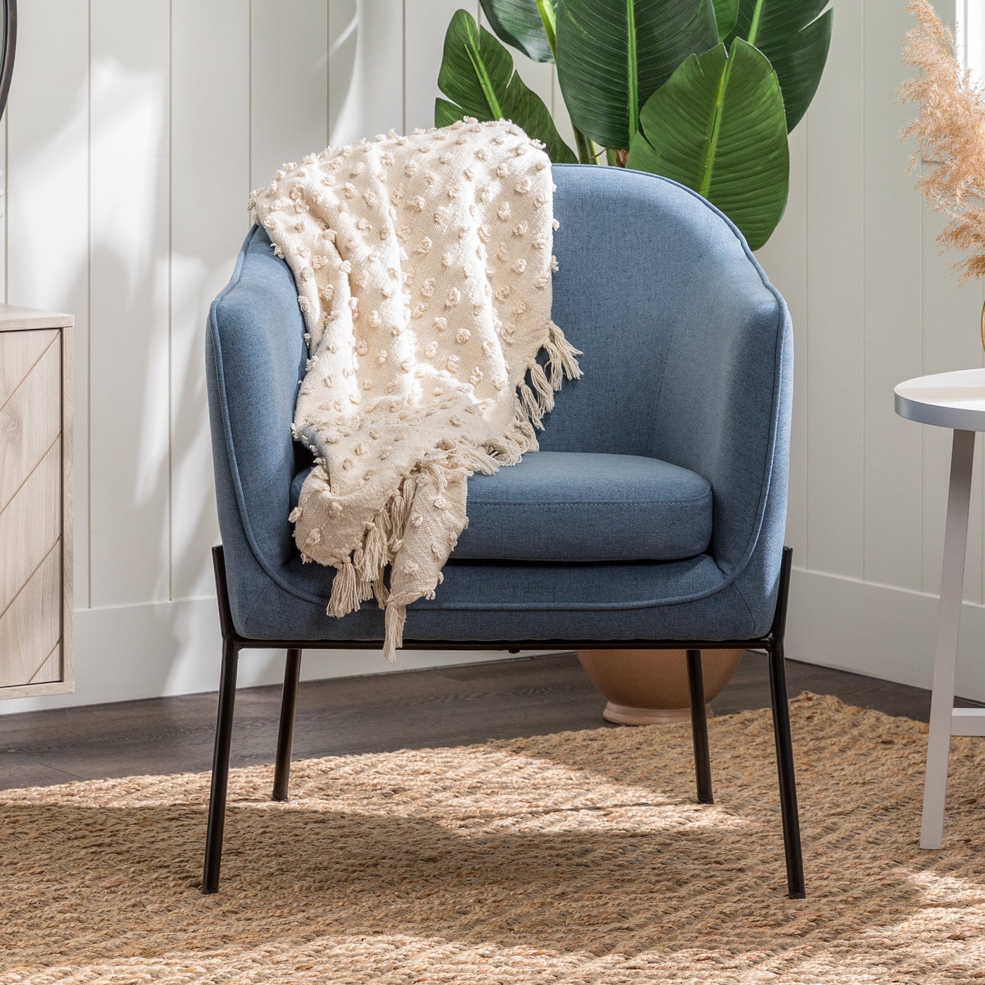 Modern Upholstered Fabric Accent Chair - Denim - Image 1