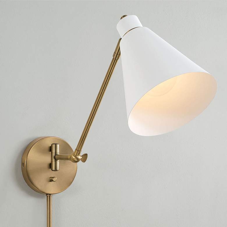 Capital Bradley Aged Brass and White Swing Arm Wall Lamp - Image 1