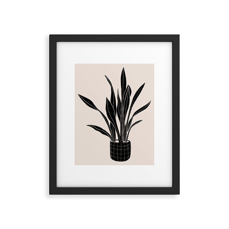 Black And White Snake Plant by Alisa Galitsyna - Framed Art Print Modern Black 16" x 20" - Image 0