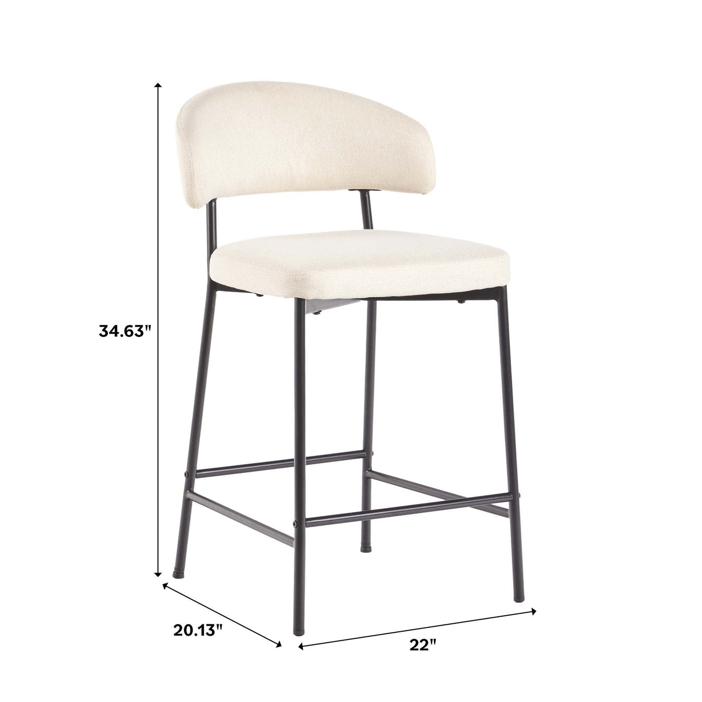 Alexis Modern Upholstered Curved Bar Stool, Set of 2 - Image 2