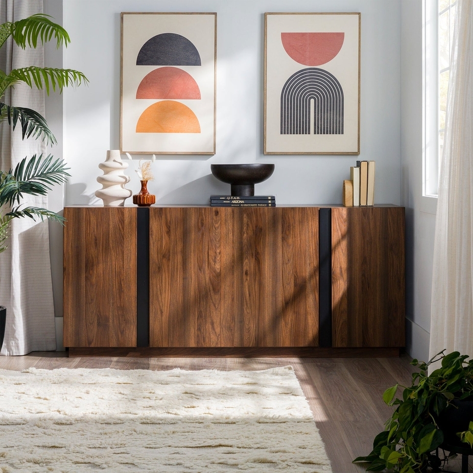 Contemporary Minimalist 4-Door Sideboard – Dark Walnut - Image 0