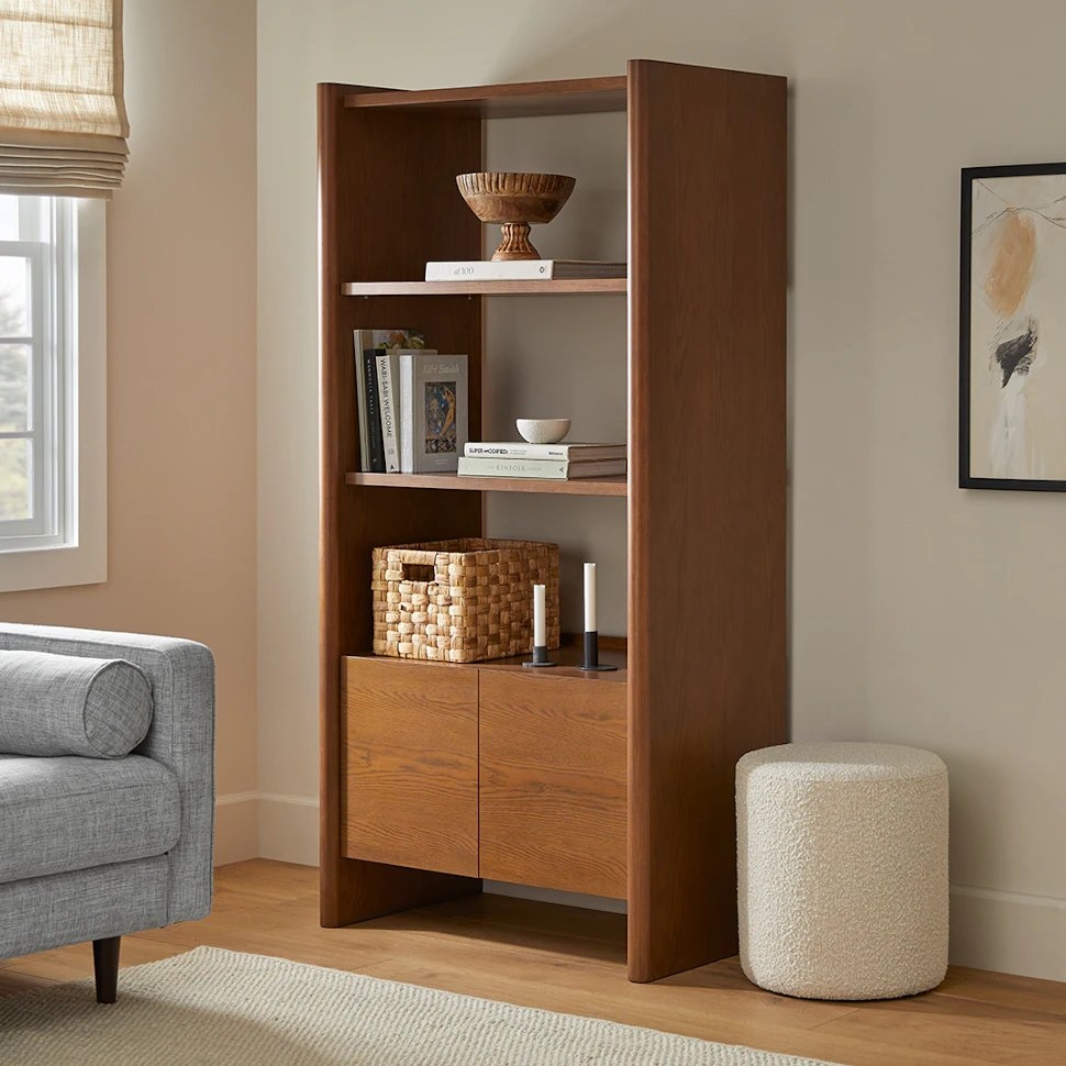 Torme 34" Bookcase with Storage, Tall - Smoked Oak - Image 0