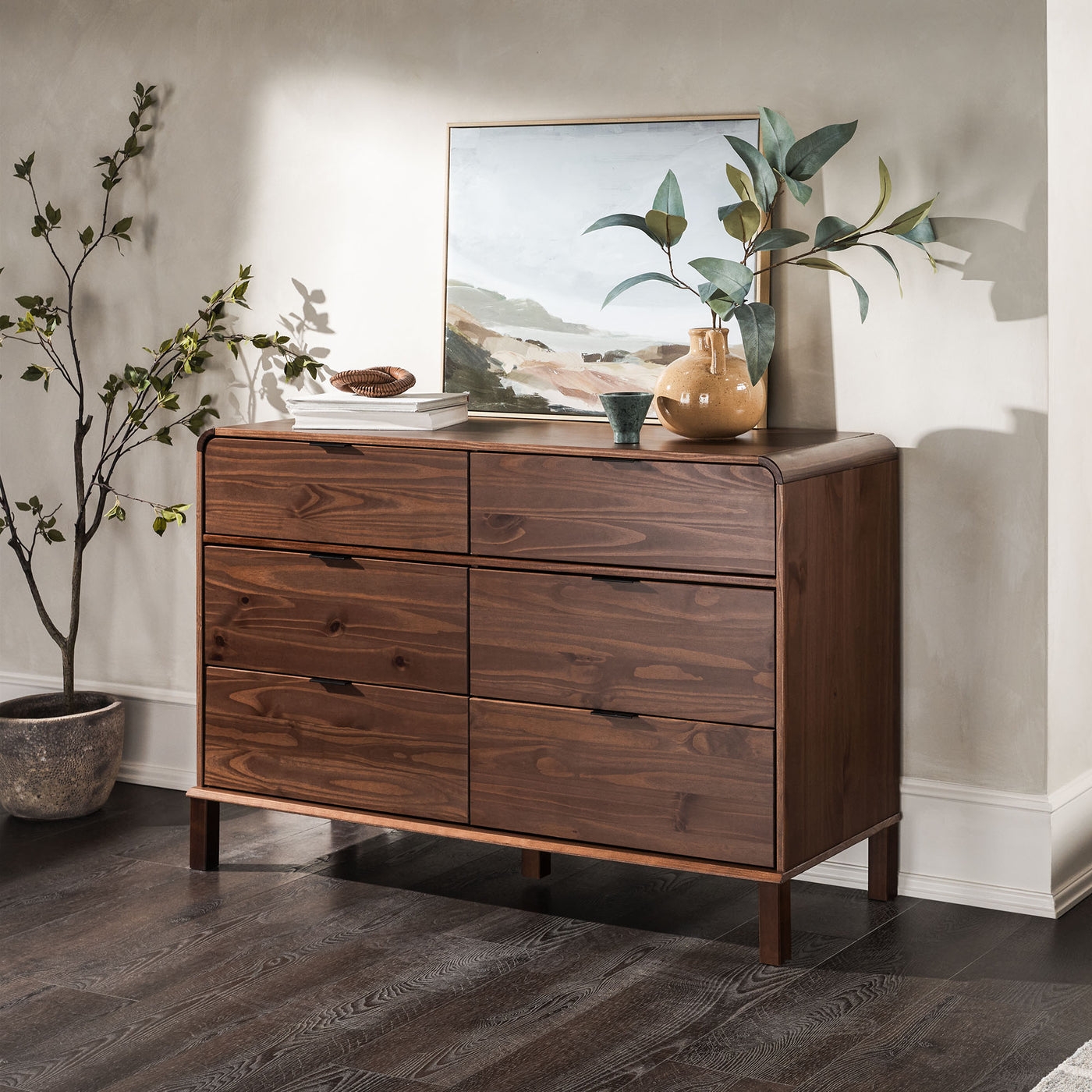 Elias 6-Drawer Contemporary Dresser with Curved Top - Image 1