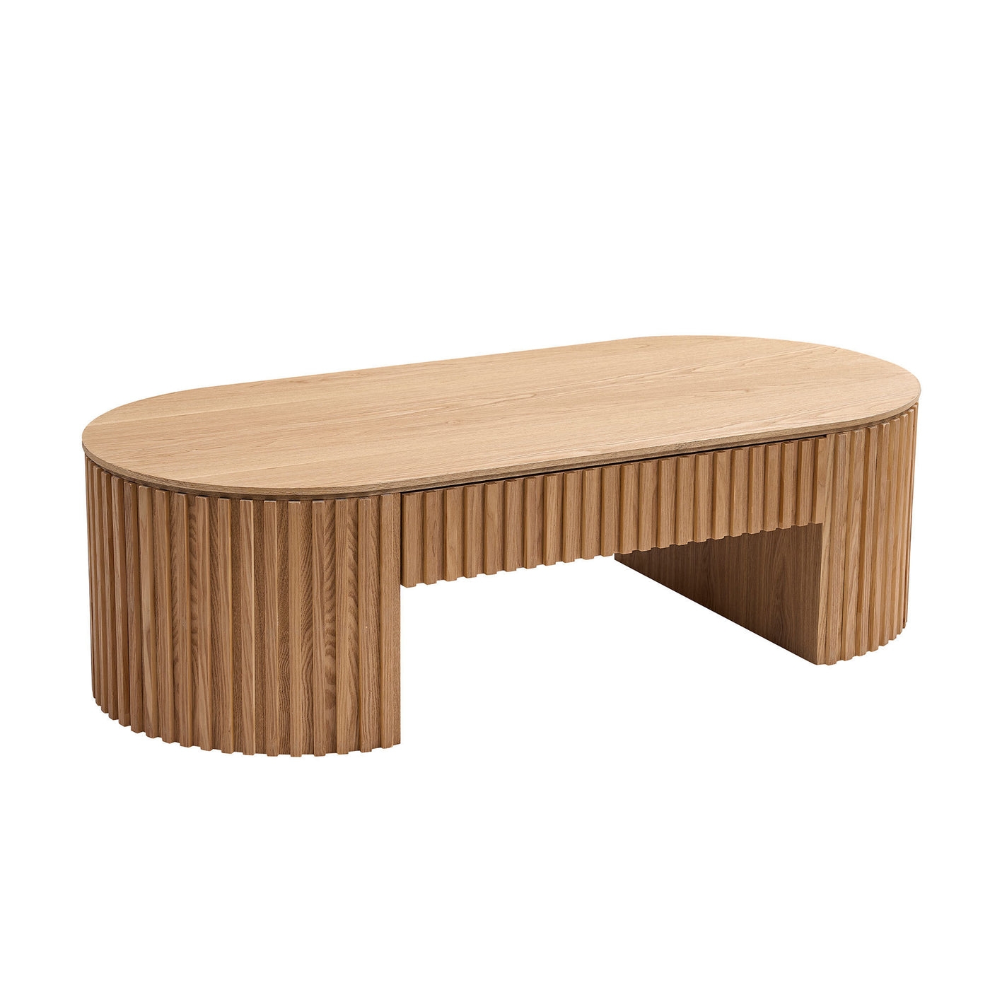 Contour & Co. | Reeded Oval Wood Coffee Table With Drawer - Image 0