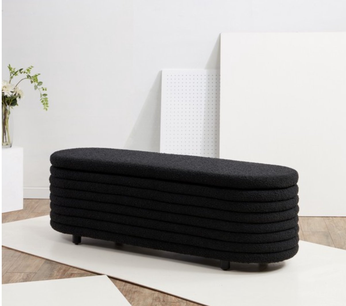 Jaymie Boucle Storage Bench - Ivory/Black - Image 0