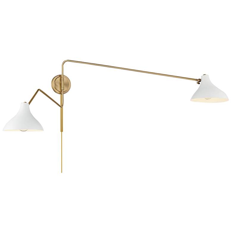 Savoy House Meridian 86" Wide Matte White with Natural Brass Wall Sconce - Image 2