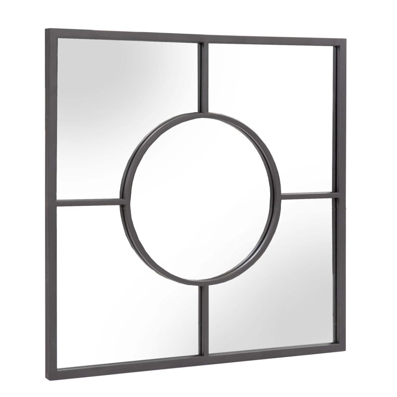 Graphite Geometric Design Square Metal Wall Mirror - Image 2