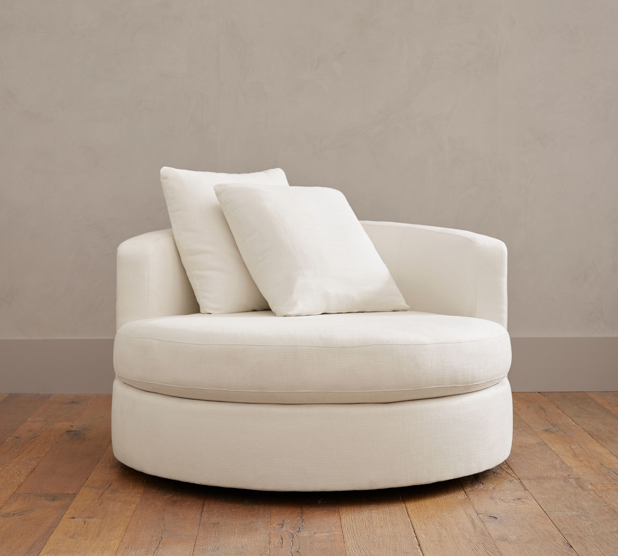 Balboa Upholstered Grand Swivel Armchair, Standard Cushions, Twill White - Image 0