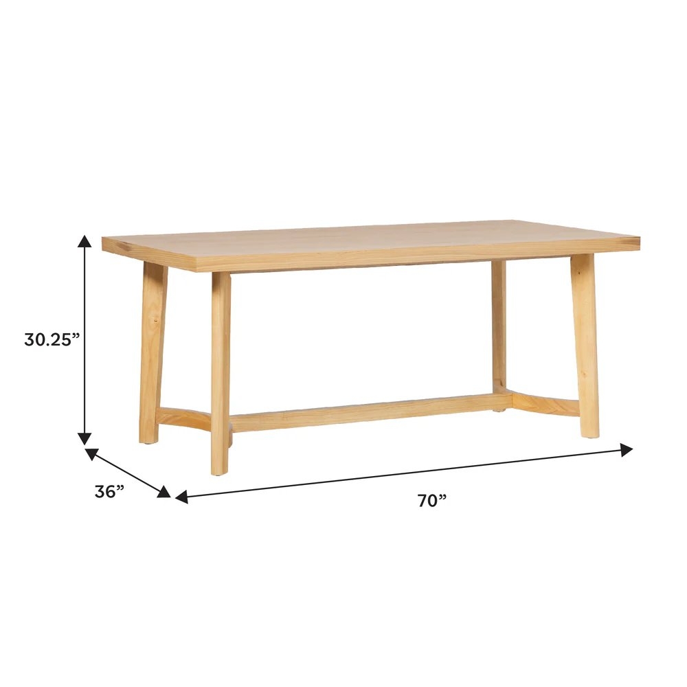 Modern Farmhouse Rustic Solid Oak Wood 70" Rectangle Dining Table For 6 - Image 4