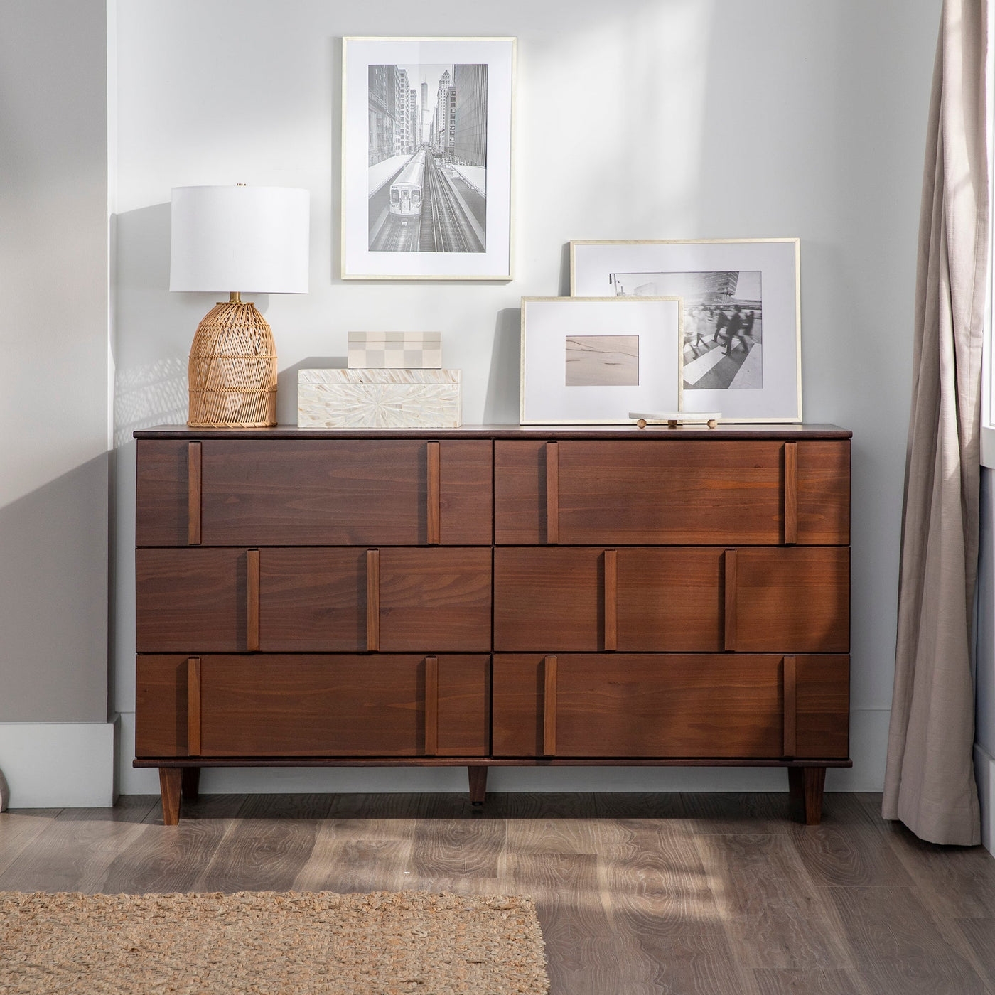 60" Modern Solid Wood Dresser - Walnut - Image 0