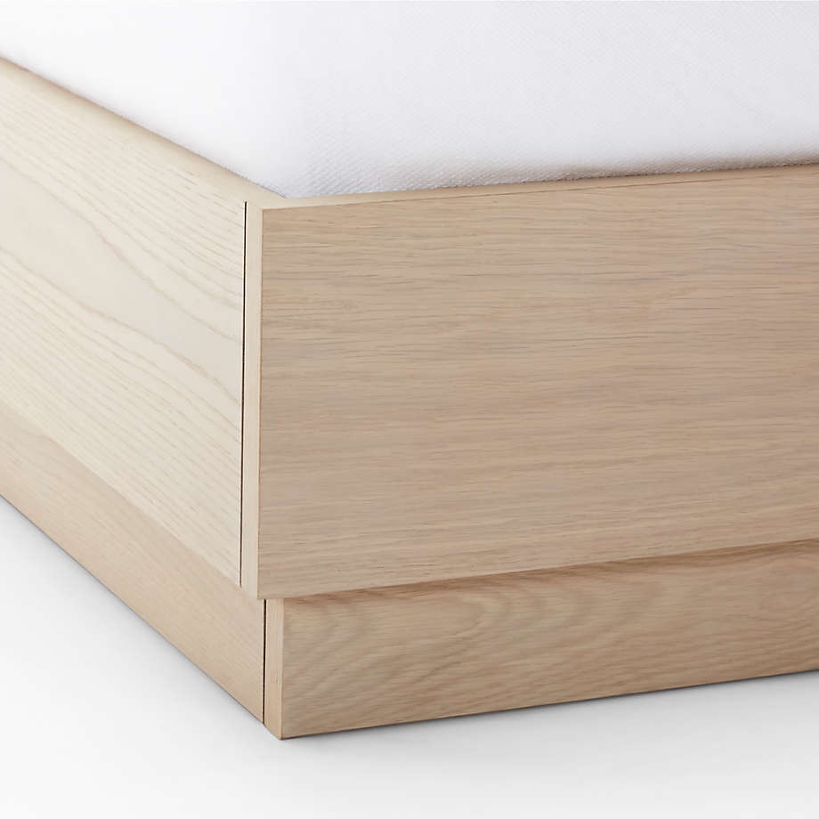 Meraux 56" Natural Beige Upholstered King Headboard with Batten White Oak Bed Base - Image 2