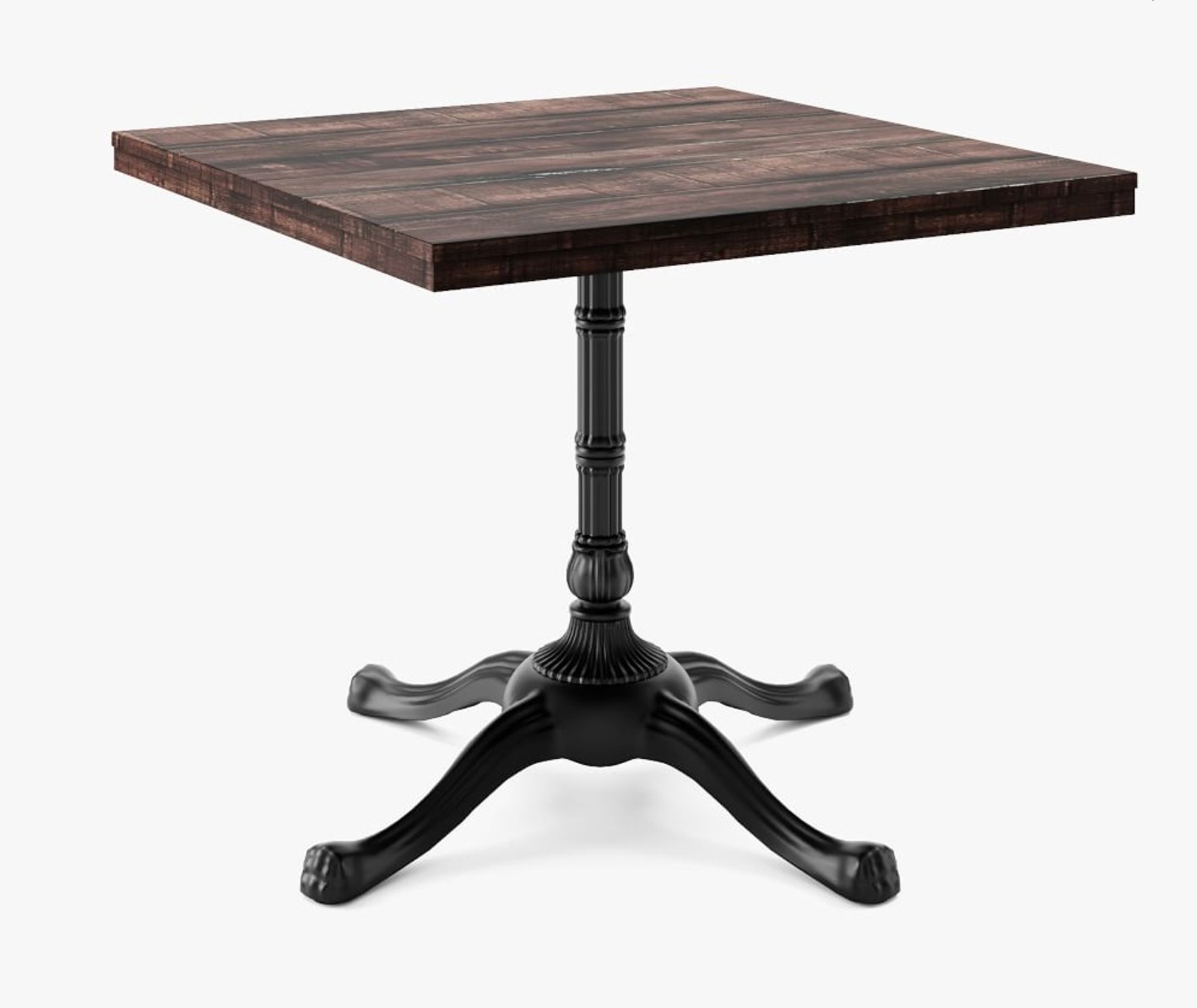36" Square Pedestal Dining Table, Rustic Mahogany Wood Top, Large Bistro Base - Image 0