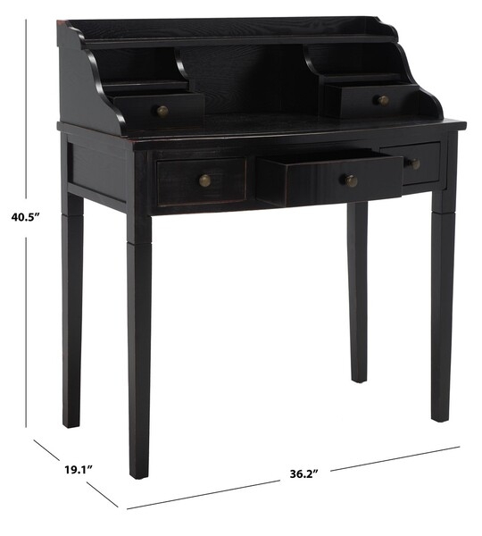 Landon 5 Drawer Writing Desk - Distressed Black - Safavieh - Image 2