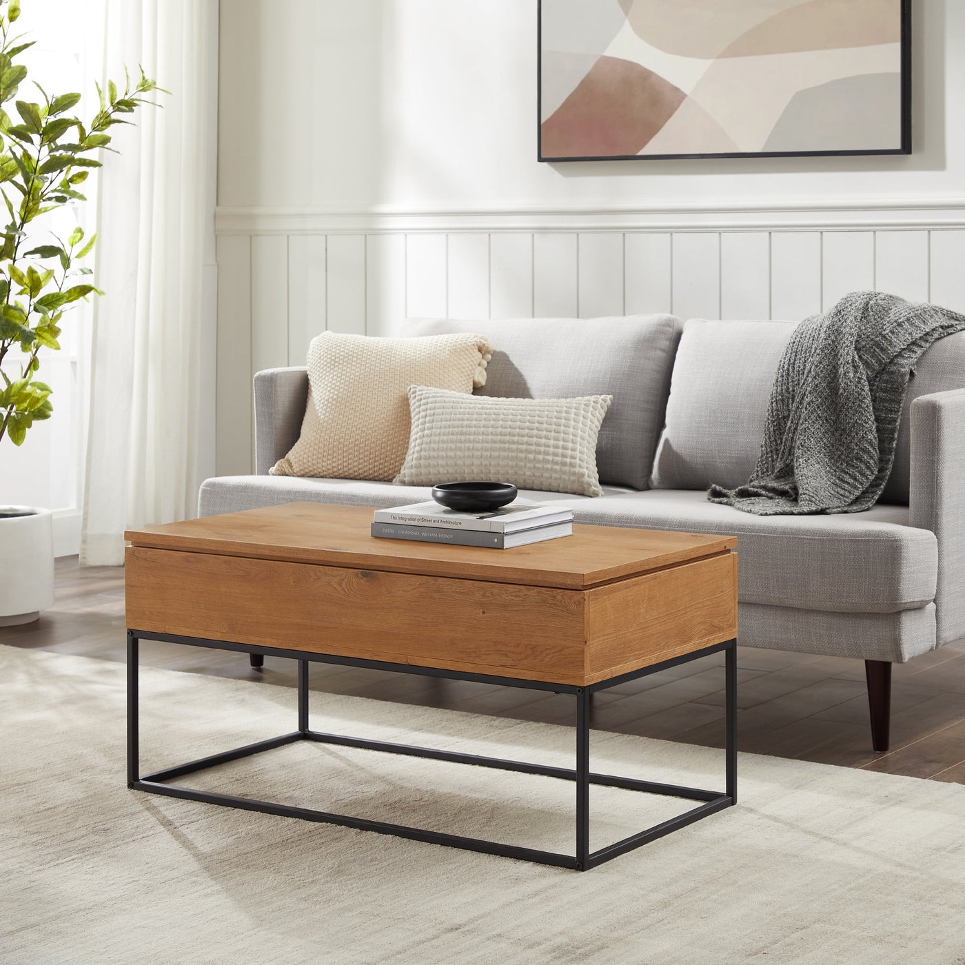 Modern Lift-Top Coffee Table – English Oak - Image 2