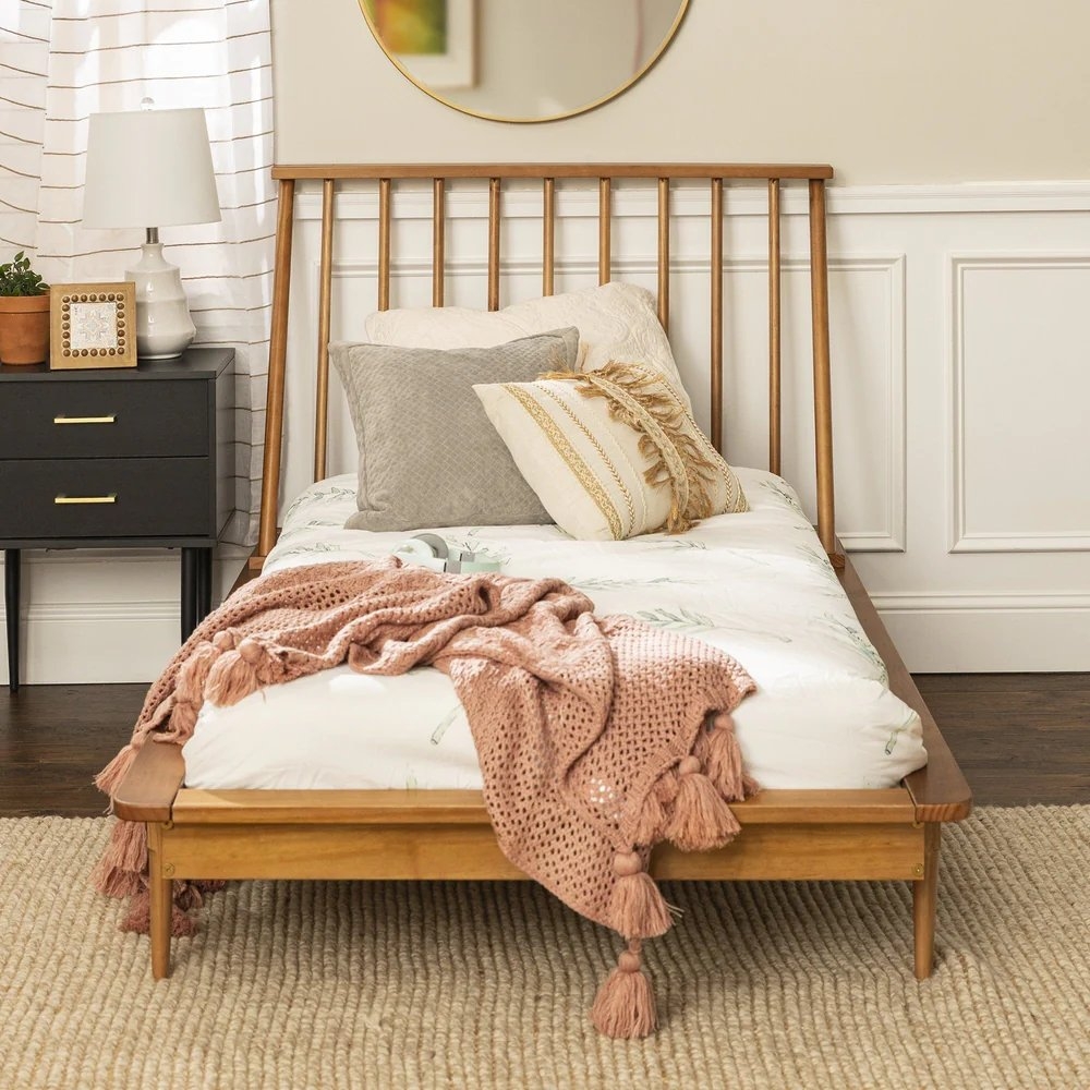 Twin Mid Century Solid Wood Spindle Bed - Caramel - Image 0