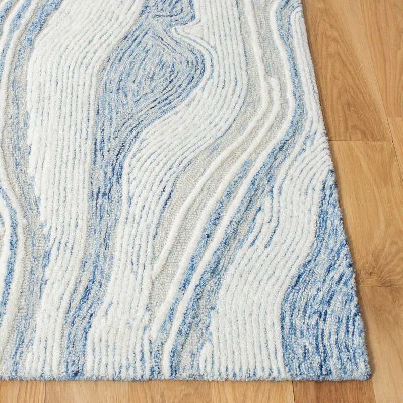 Krish Abstract Handmade Tufted Wool Blue/Ivory Area Rug - Image 3