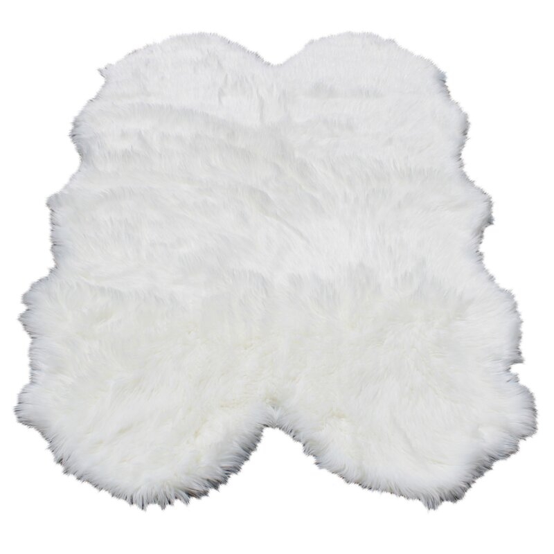 Ilka Faux Fur White Machine Washable Rug - Image 1