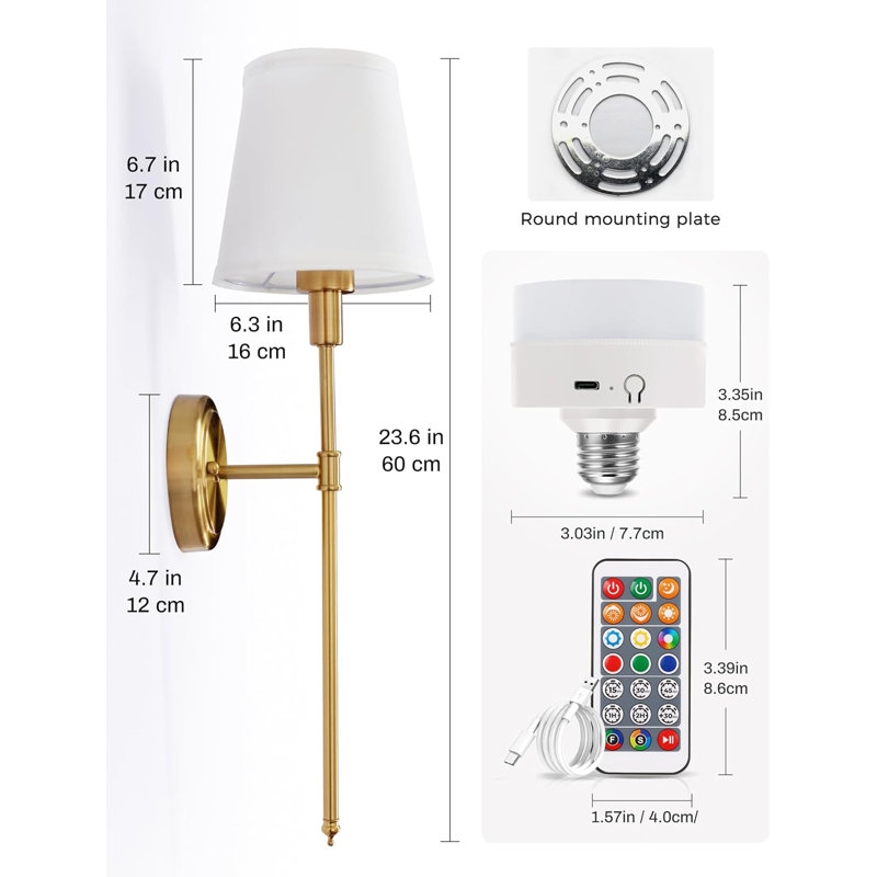 Battery Operated Wall Sconce Set of Two, Wall Sconces with Dimmable and Adjustable Bulb - Image 3