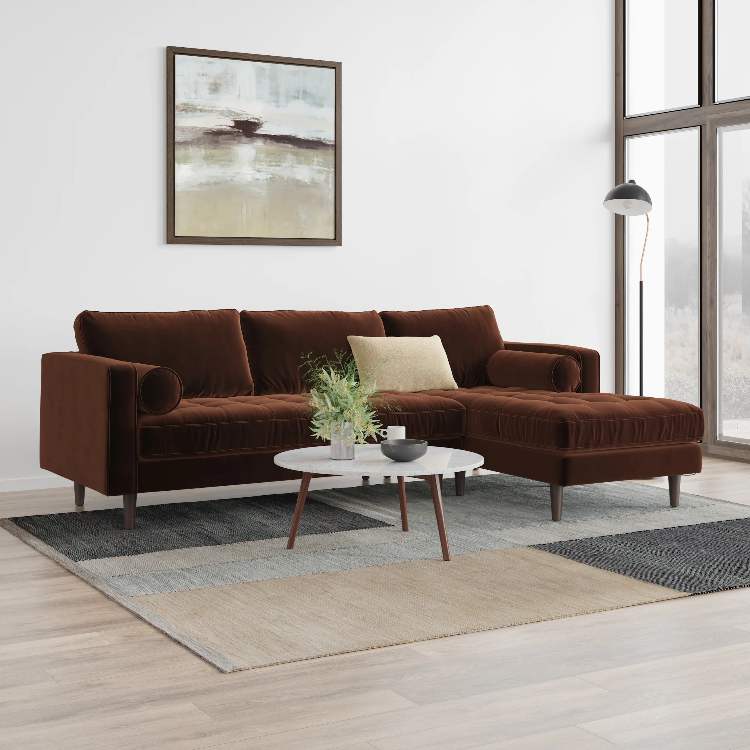 Sven 100" Tufted Velvet Right Sectional - Plush Pacific Brown - Image 5