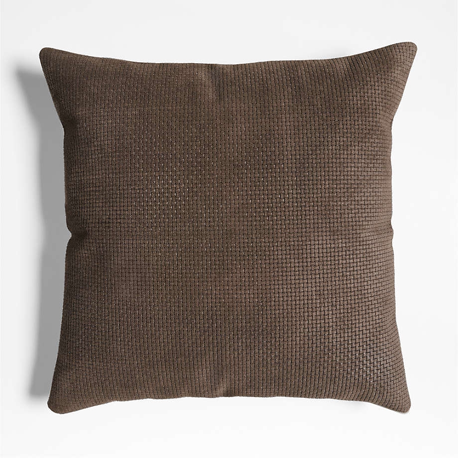 Jackson Deep Brown Basketweave Leather 23x23 Throw Pillow Cover - Image 0