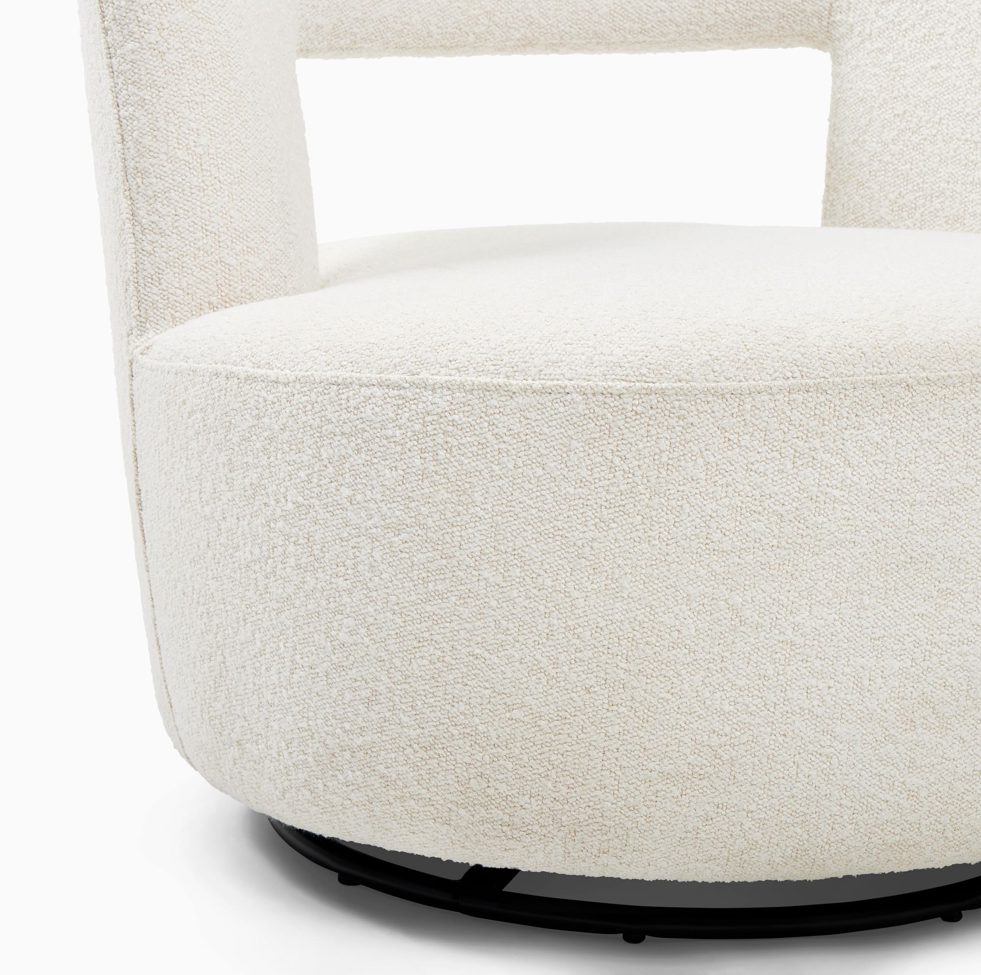 Millie Swivel Chair, Poly, Chunky Boucle, White, Concealed Supports - Image 8