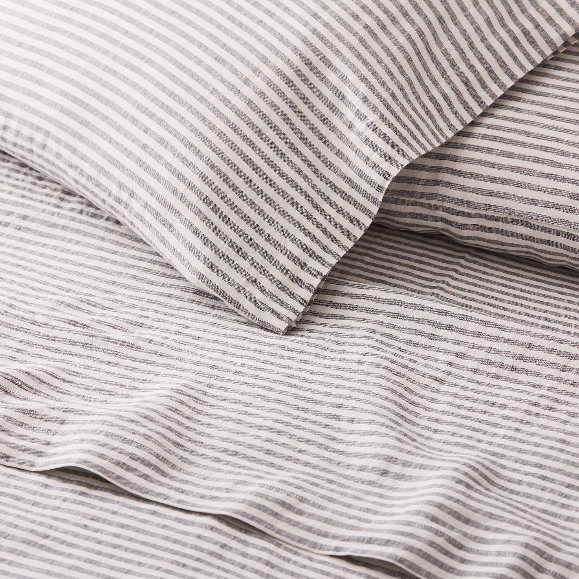 European Flax Linen Classic Stripe Sheet Set, Queen, Slate - Image 1