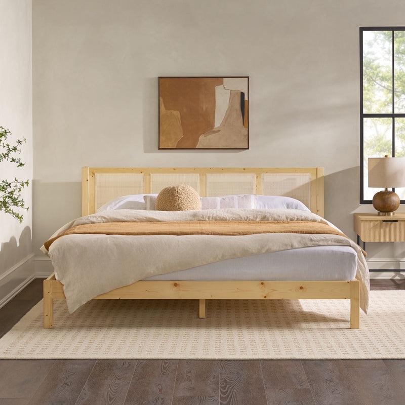 Yasmina Solid Wood Rattan Paneled Platform Bed King - Image 0