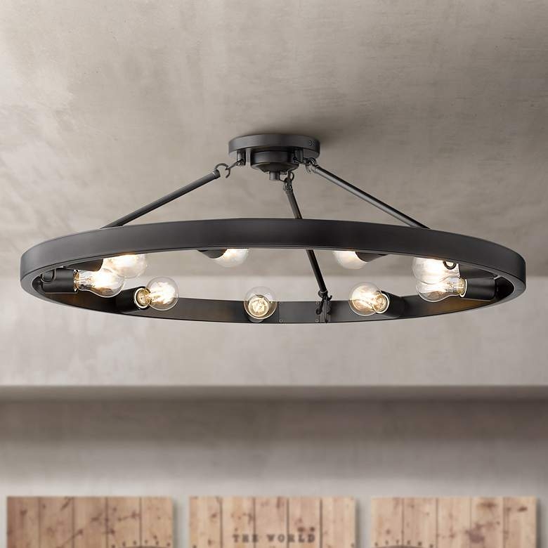 Golden Castile 32" Wide Matte Black 9-Light Ring Ceiling Light - Image 1