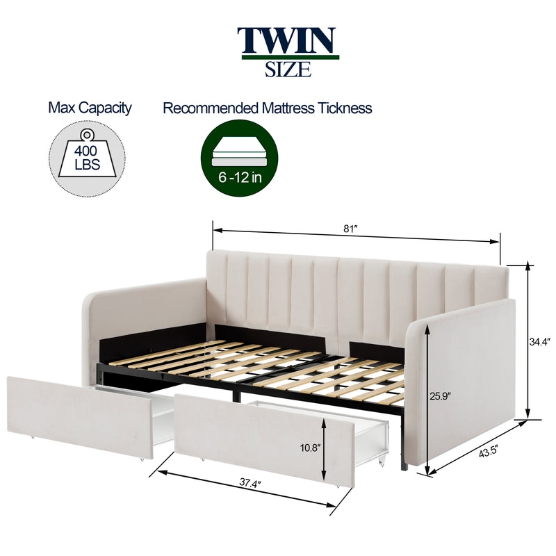 Contour & Co. | Velvet Upholstered Daybed with Storage - Image 4