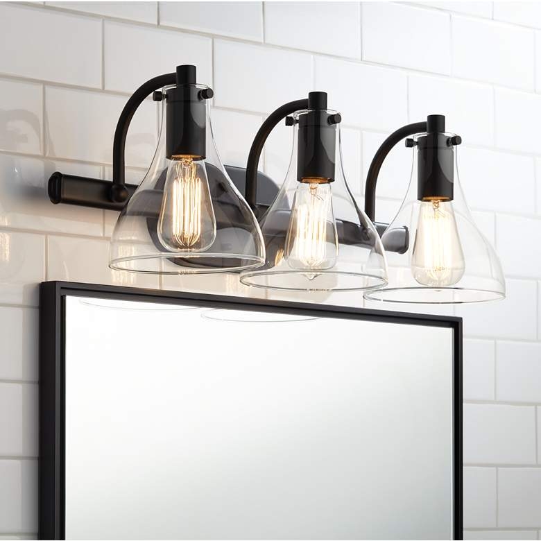 Possini Euro Sorren 20 1/2" Black and Clear Glass 3-Light Bath Light - Image 0