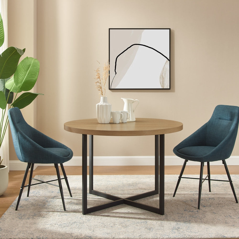 Mid-Century Modern Metal and Wood Round Dining Table – Coastal Oak - Image 0