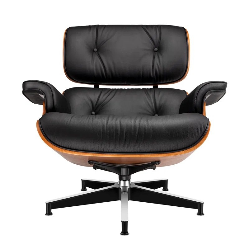 Top Leather Chaise Lounge Chair With Ottoman Heavy Duty Base Support Livingroom Swivel Lounge Chair Solid Wood Indoor Lounge - Image 5