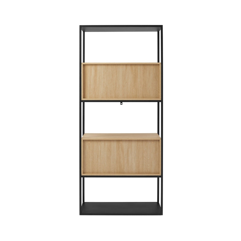 Tall Bookcase with Closed and Open Storage - Coastal Oak/ Black - Image 2