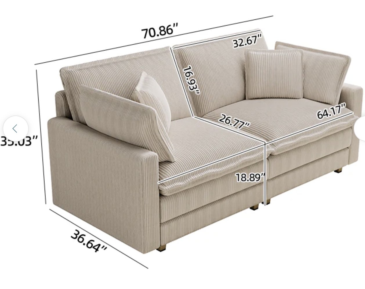 Contour & Co. | Deep Seat Loveseat Sofa with Pillows | Contour & Co. | Cloud Deep Corduroy Loveseat Couch - Image 3