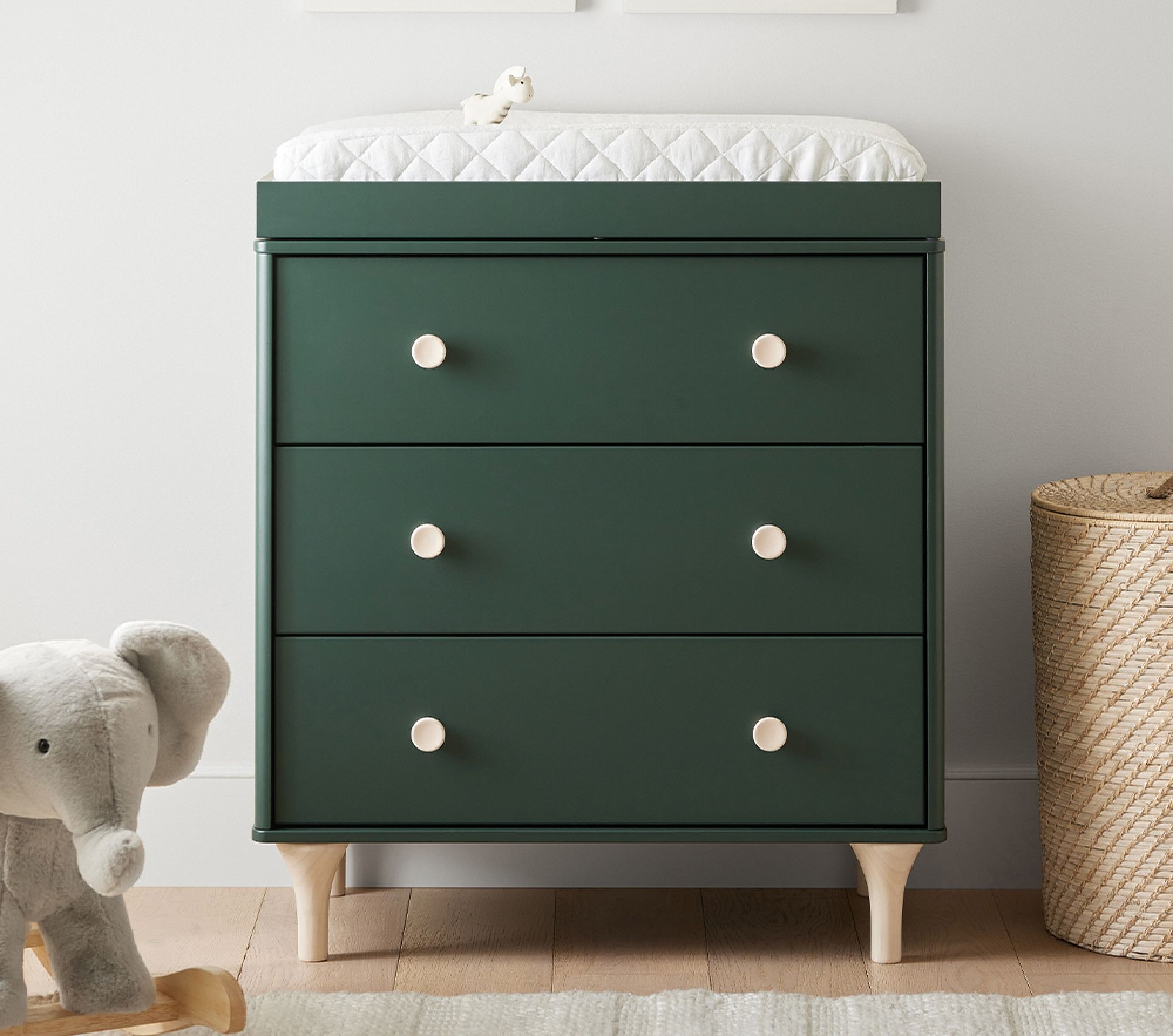 Babyletto Lolly 3-Drawer Changing Dresser, Forest Green/Washed Natural - Image 1