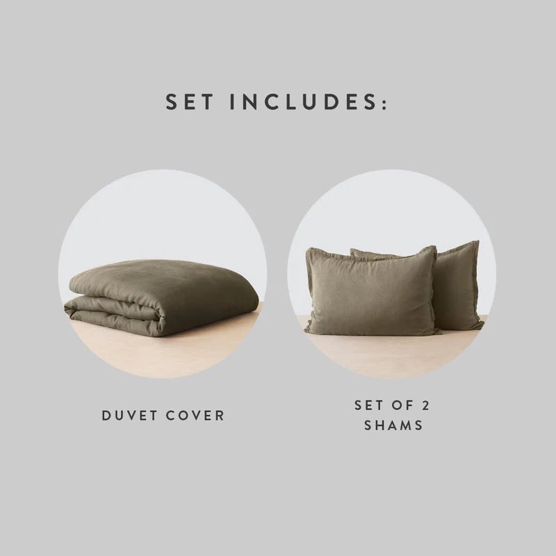 The Citizenry Stonewashed Linen Duvet Cover | Full/Queen | Duvet Only | Olive - Image 4